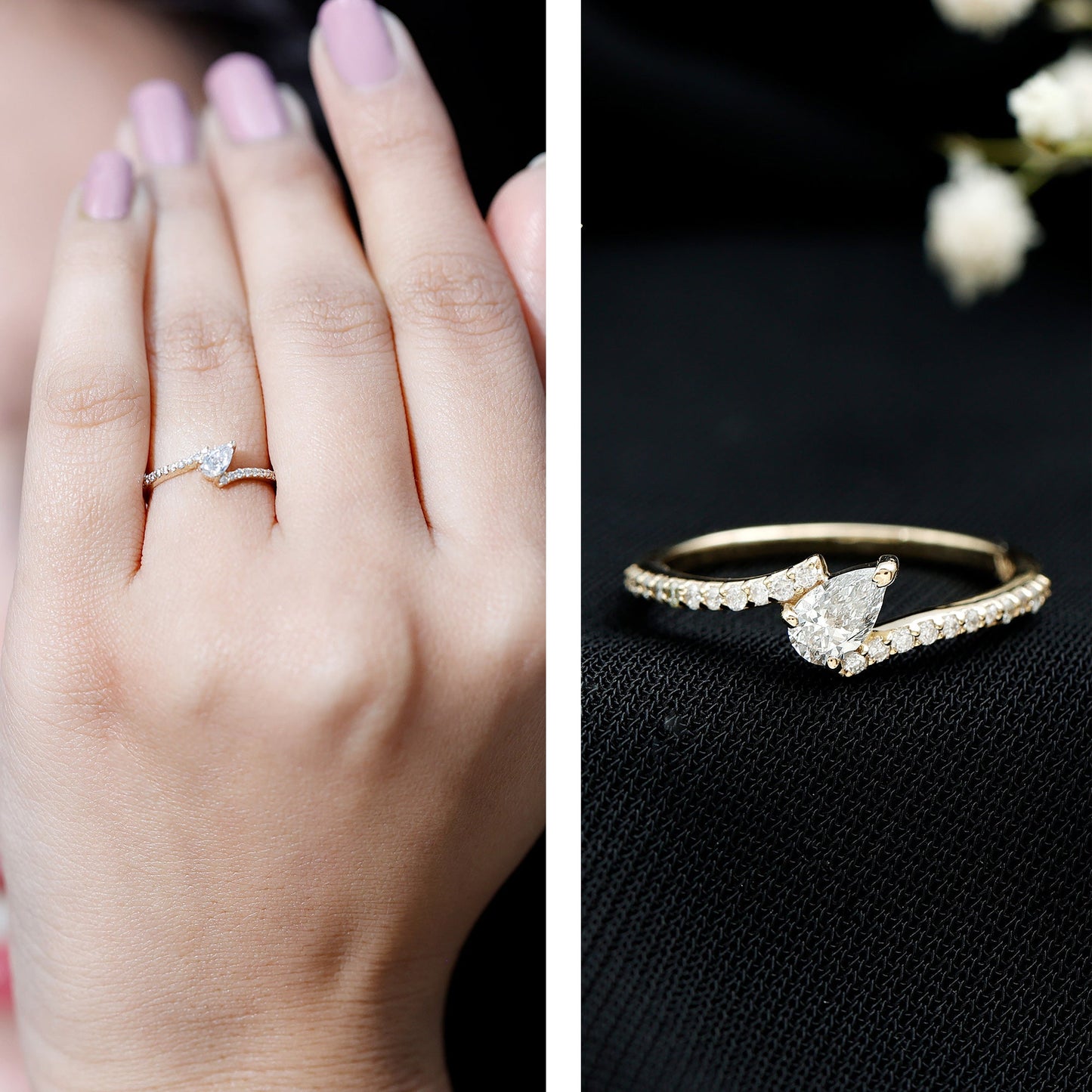 Certified Natural Diamond Promise Ring with Bypass Shank