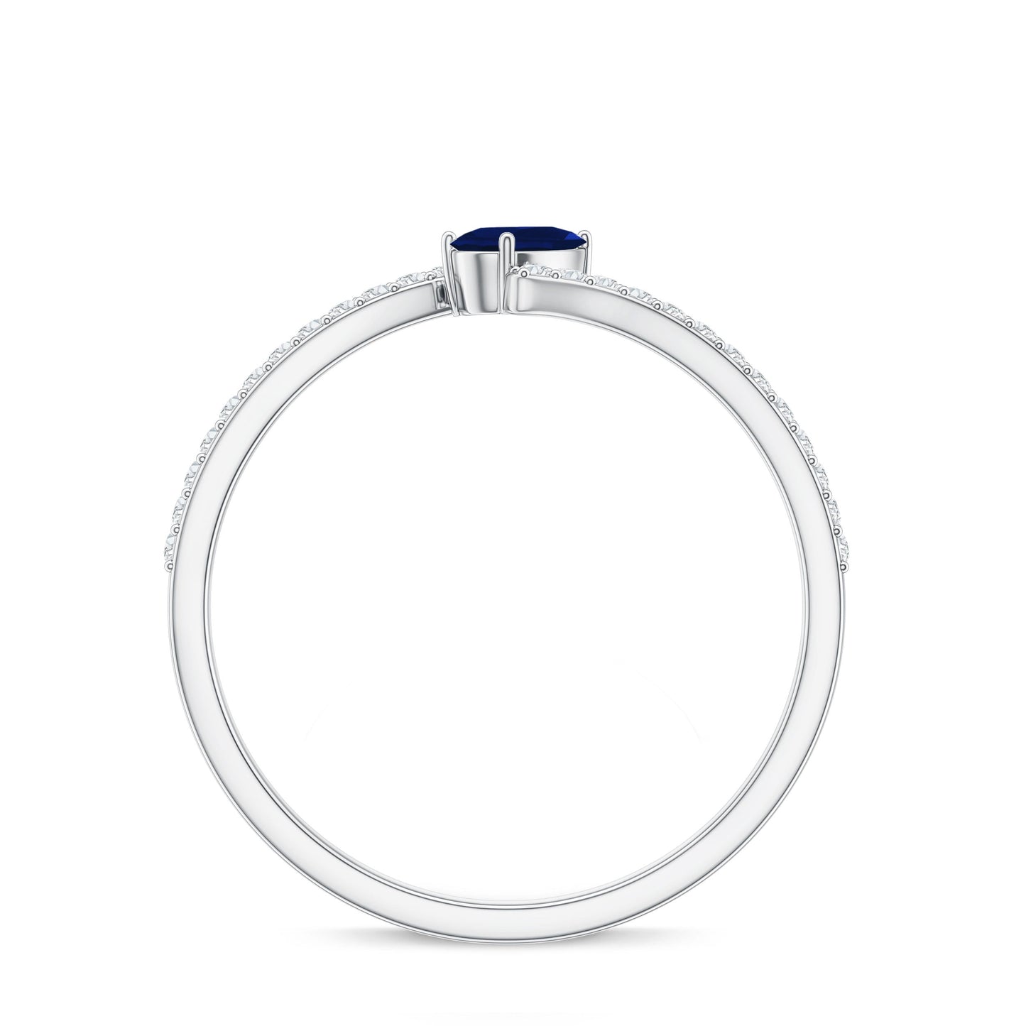 Tilted Pear Shaped Blue Sapphire Bypass Promise Ring with Diamond