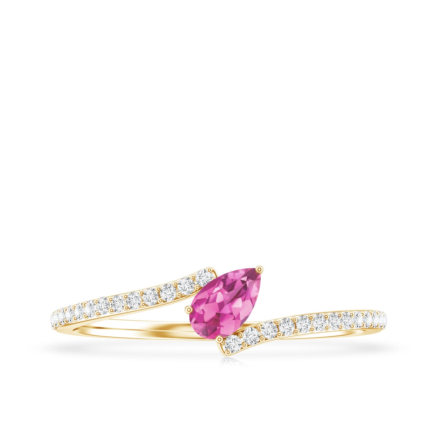 Tilted Pear Shape Pink Tourmaline and Diamond Bypass Promise Ring