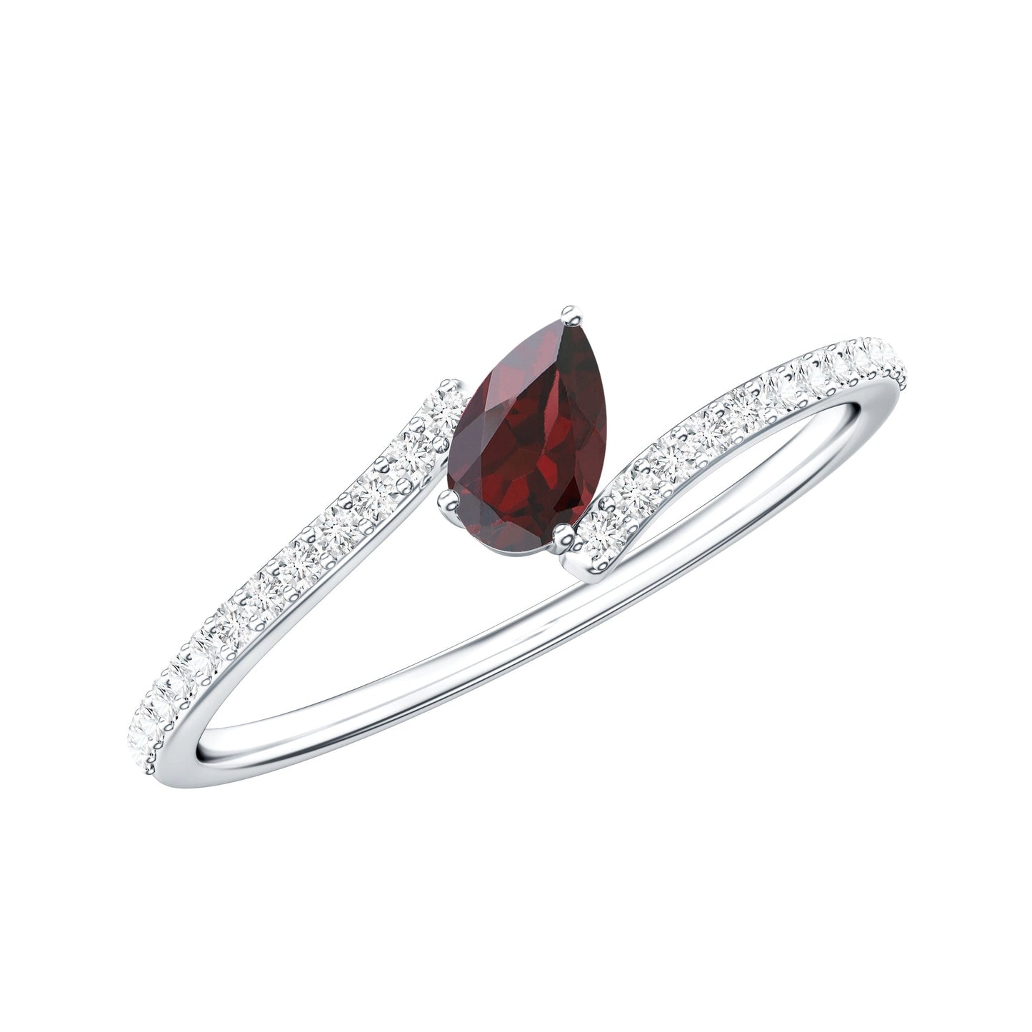 Real Pear Shape Garnet Promise Ring with Diamond Bypass Shank