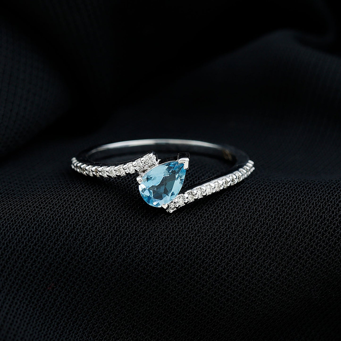 Real Aquamarine and Diamond Promise Ring in Bypass Shank