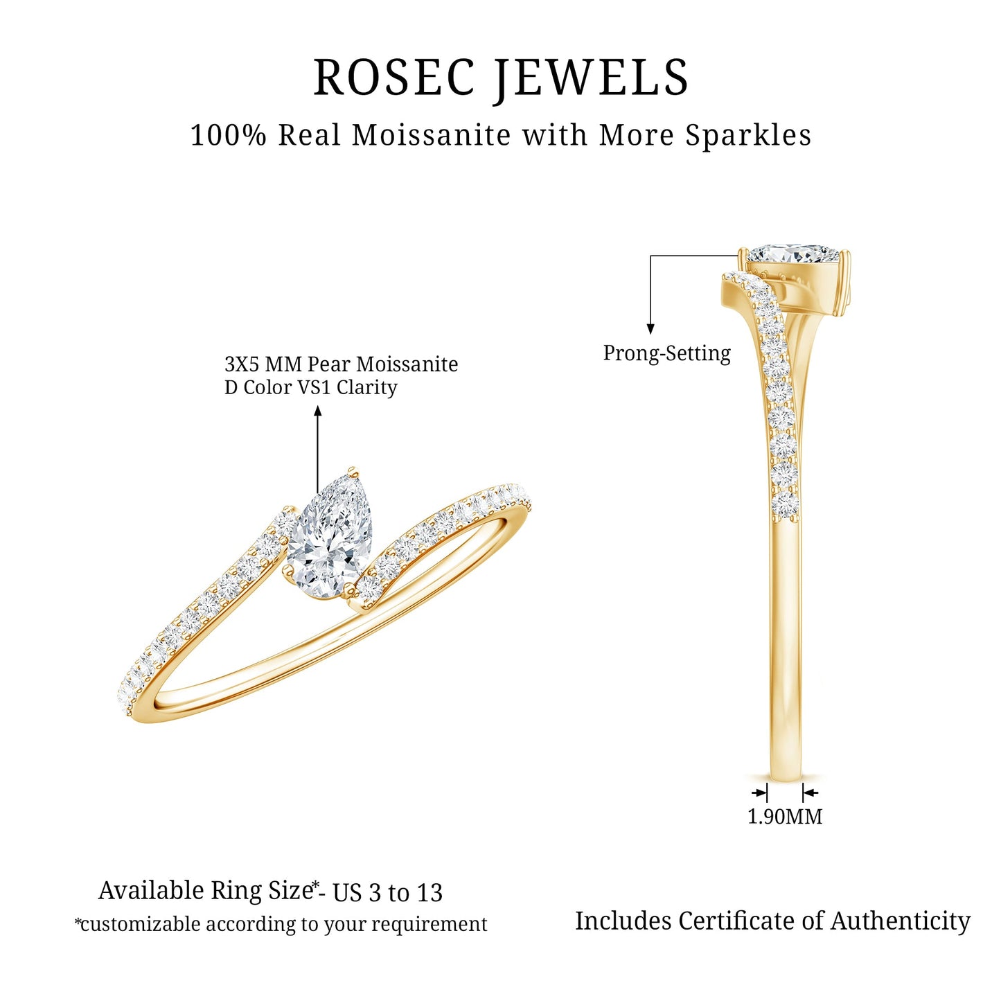 Pear Shaped Moissanite Bypass Promise Ring for Her
