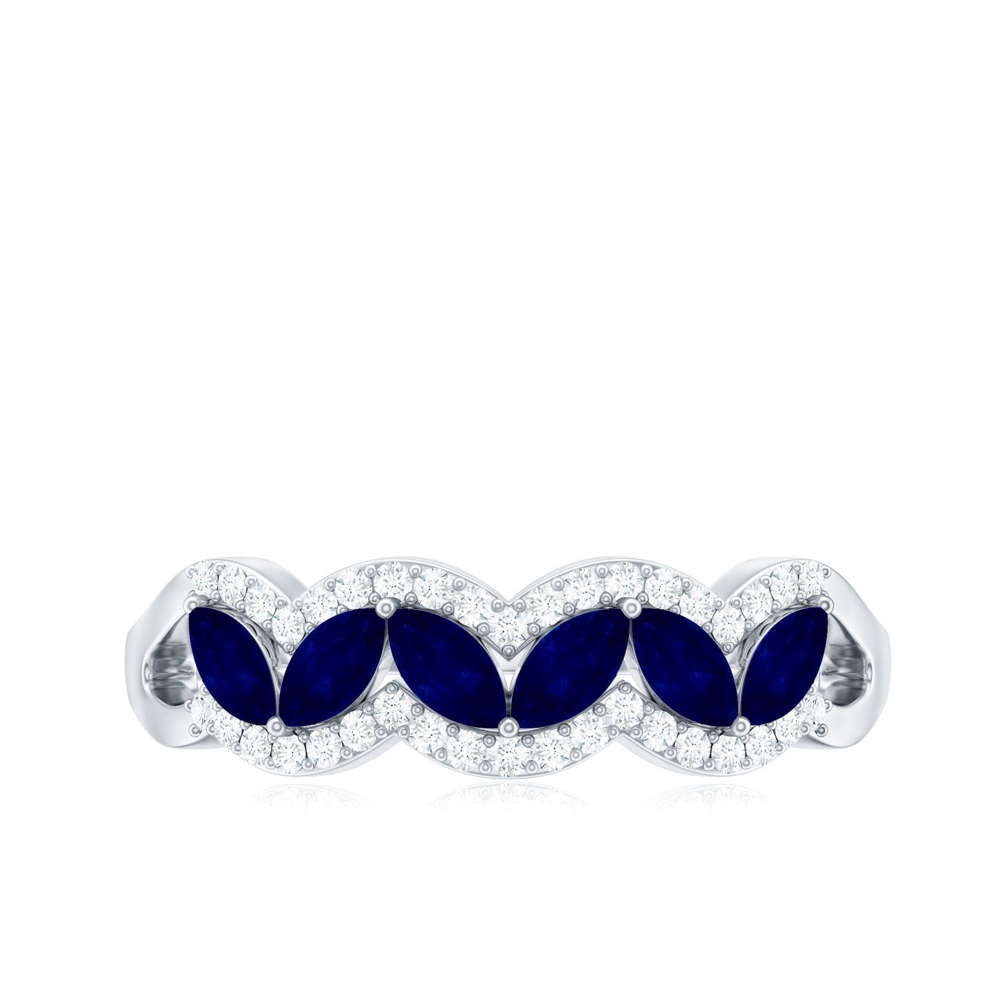 Certified Marquise Cut Blue Sapphire and Diamond Wedding Anniversary Band Ring