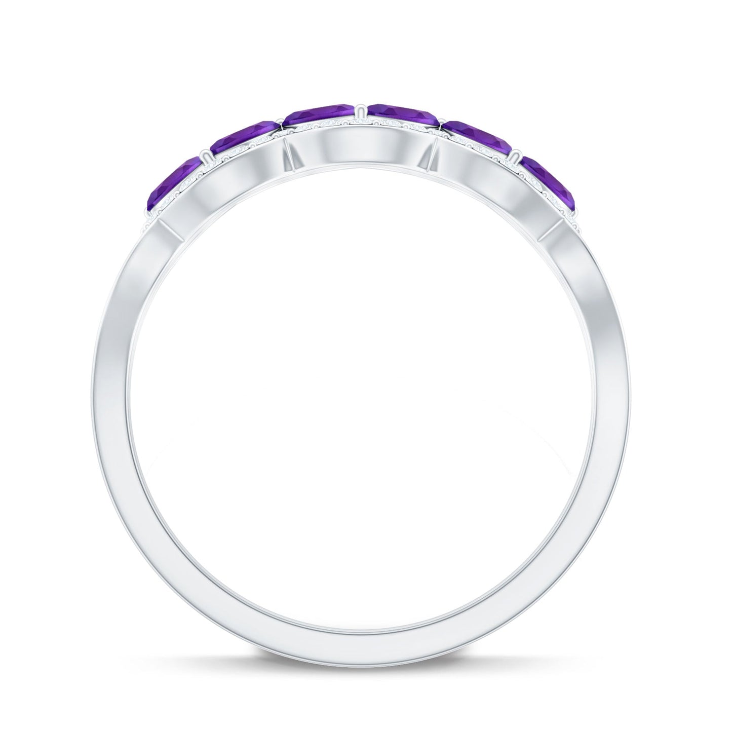 Real Marquise Amethyst Half Eternity Band Ring with Diamond