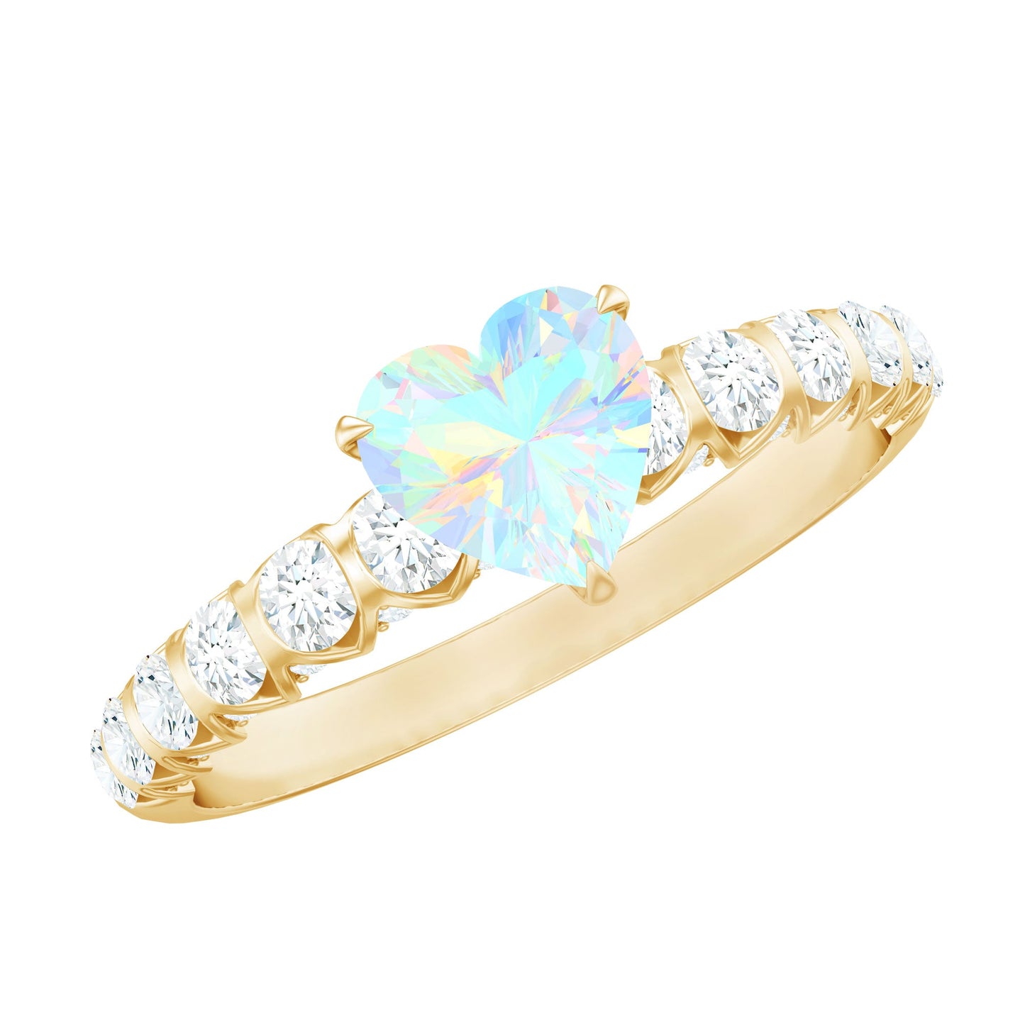 0.75 Carat Heart Shape Ethiopian Opal and Diamond Engagement Ring