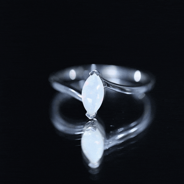 Natural Marquise Ethiopian Rainbow Opal Promise Ring with Bypass Shank