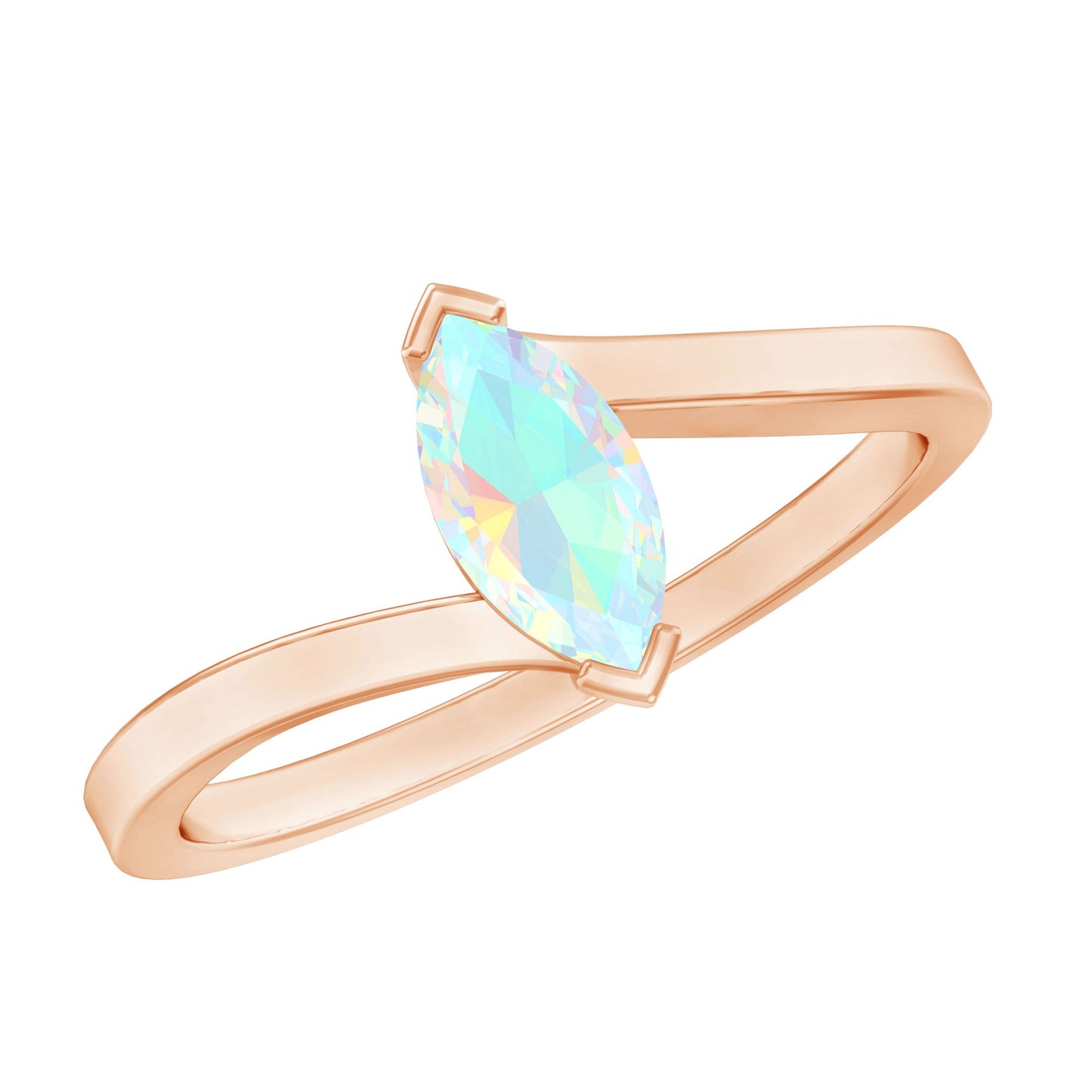 Natural Marquise Ethiopian Rainbow Opal Promise Ring with Bypass Shank