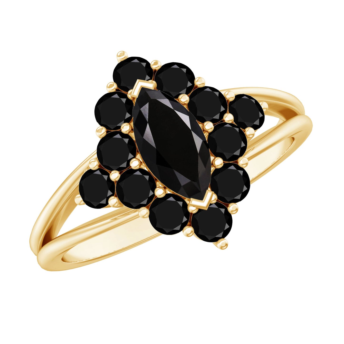 Certified Black Onyx Cluster Cocktail Ring with Split Shank