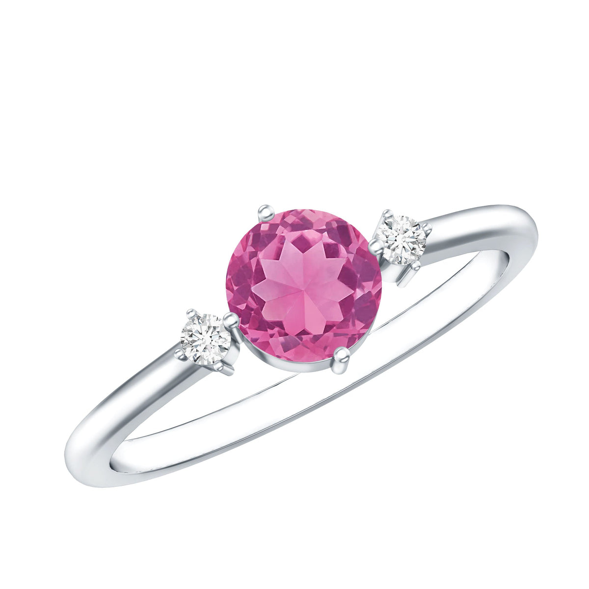 Simple Round Pink Tourmaline and Diamond Promise Ring