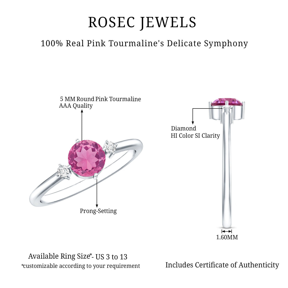 Simple Round Pink Tourmaline and Diamond Promise Ring