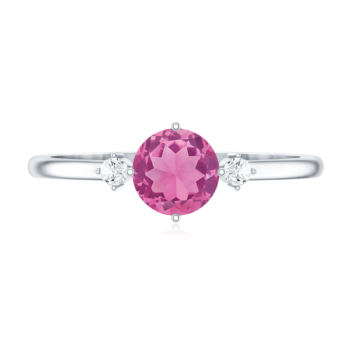 Simple Round Pink Tourmaline and Diamond Promise Ring