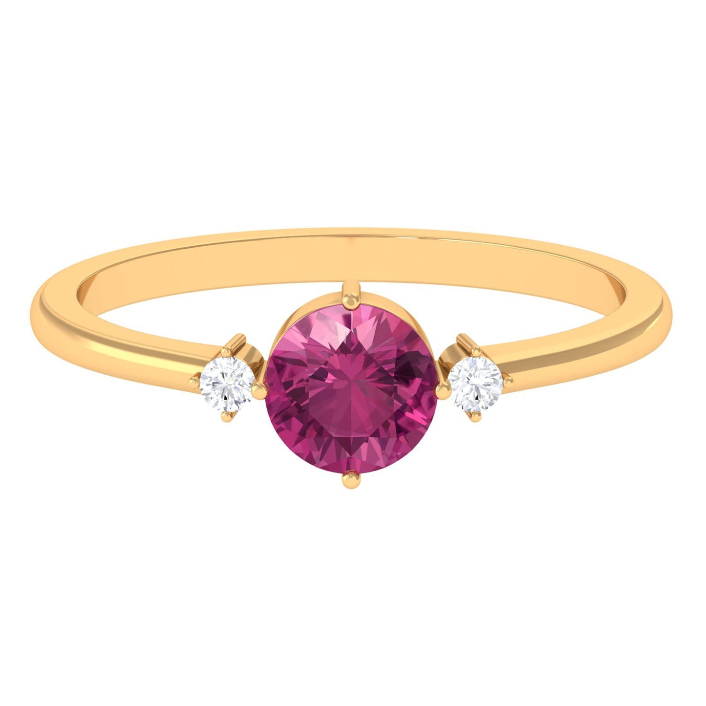 Simple Round Pink Tourmaline and Diamond Promise Ring