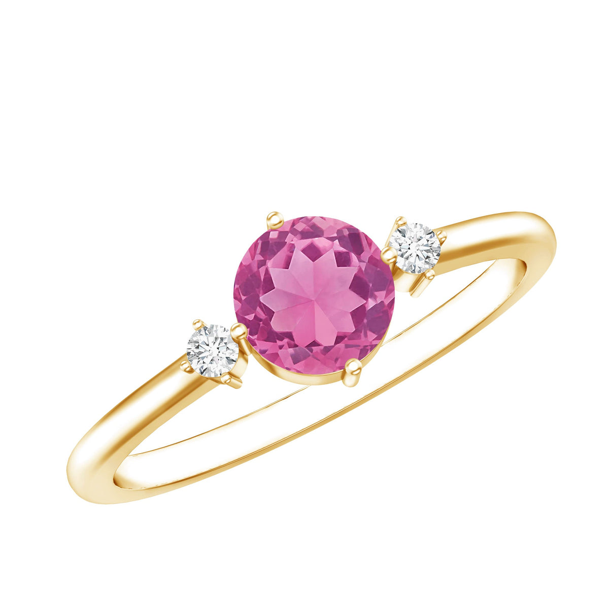 Simple Round Pink Tourmaline and Diamond Promise Ring