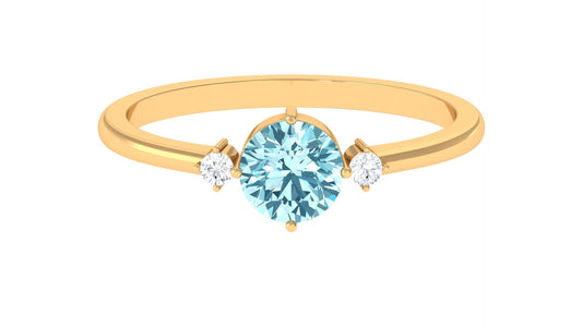 Natural 0.8 Carat Round Aquamarine Promise Ring with Diamond