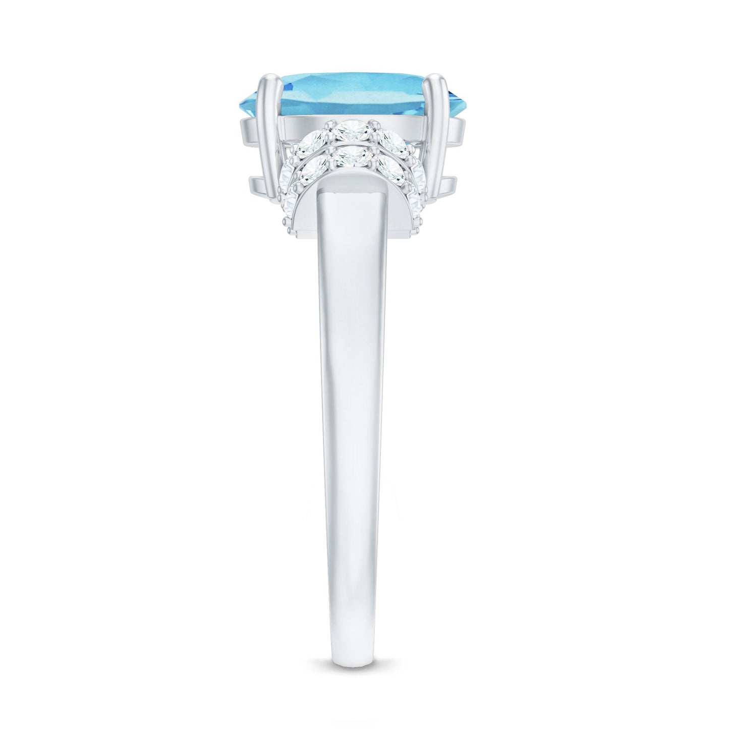 1 Carat Oval Cut Aquamarine Engagement Ring with Diamond Collar