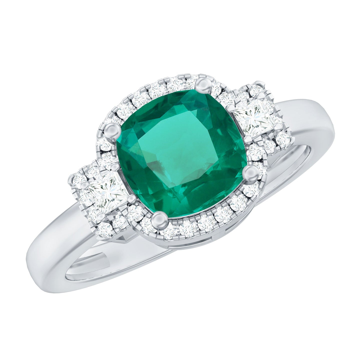 Cushion Cut 2 Carat Lab Grown Emerald Diamond Statement Engagement Ring