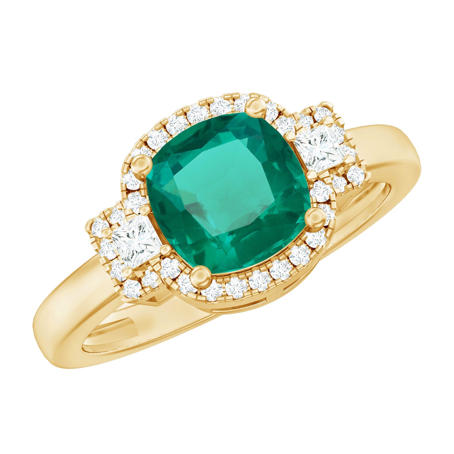 Cushion Cut 2 Carat Lab Grown Emerald Diamond Statement Engagement Ring