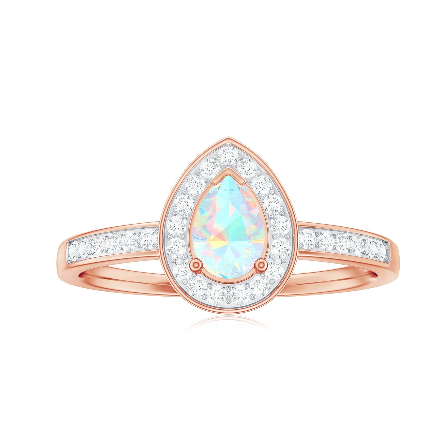 Natural 0.7 Carat Opalescent Teardrop Engagement Ring with Diamond Halo