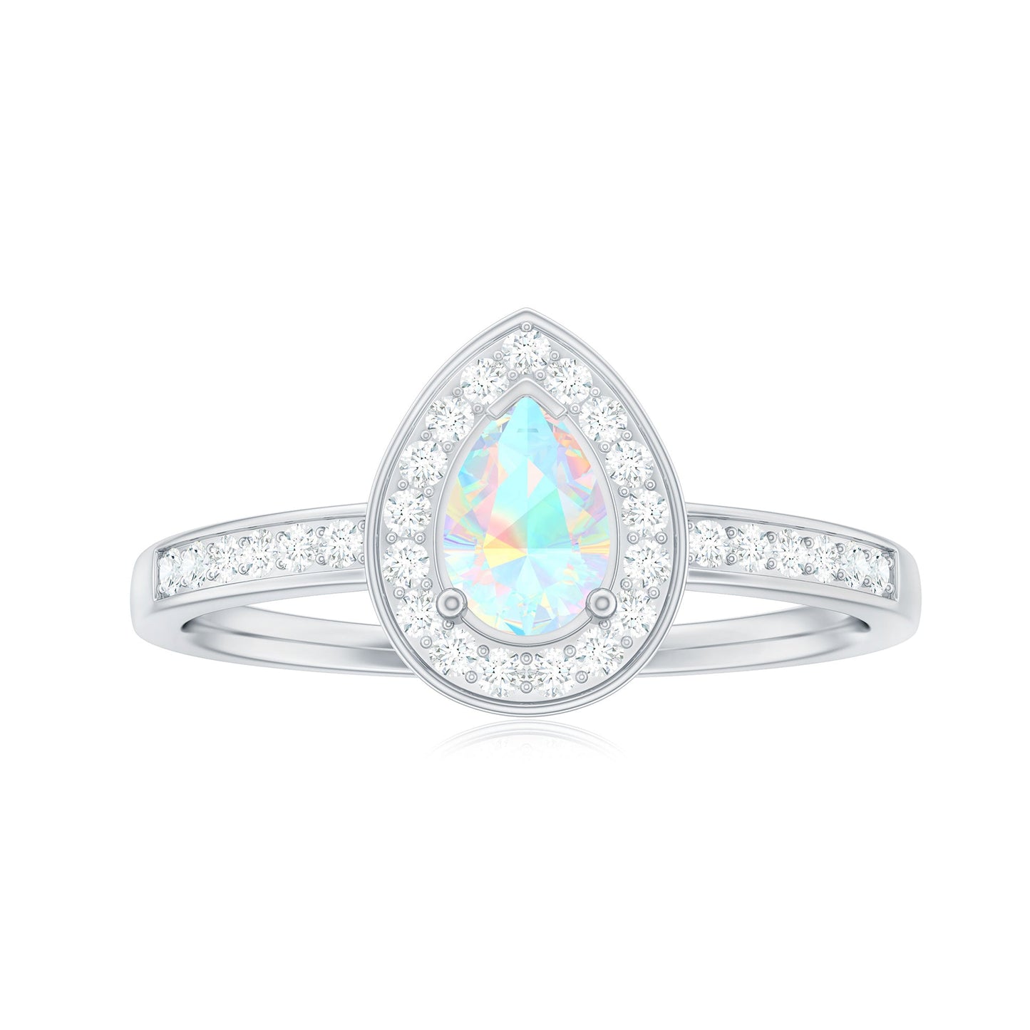 Natural 0.7 Carat Opalescent Teardrop Engagement Ring with Diamond Halo