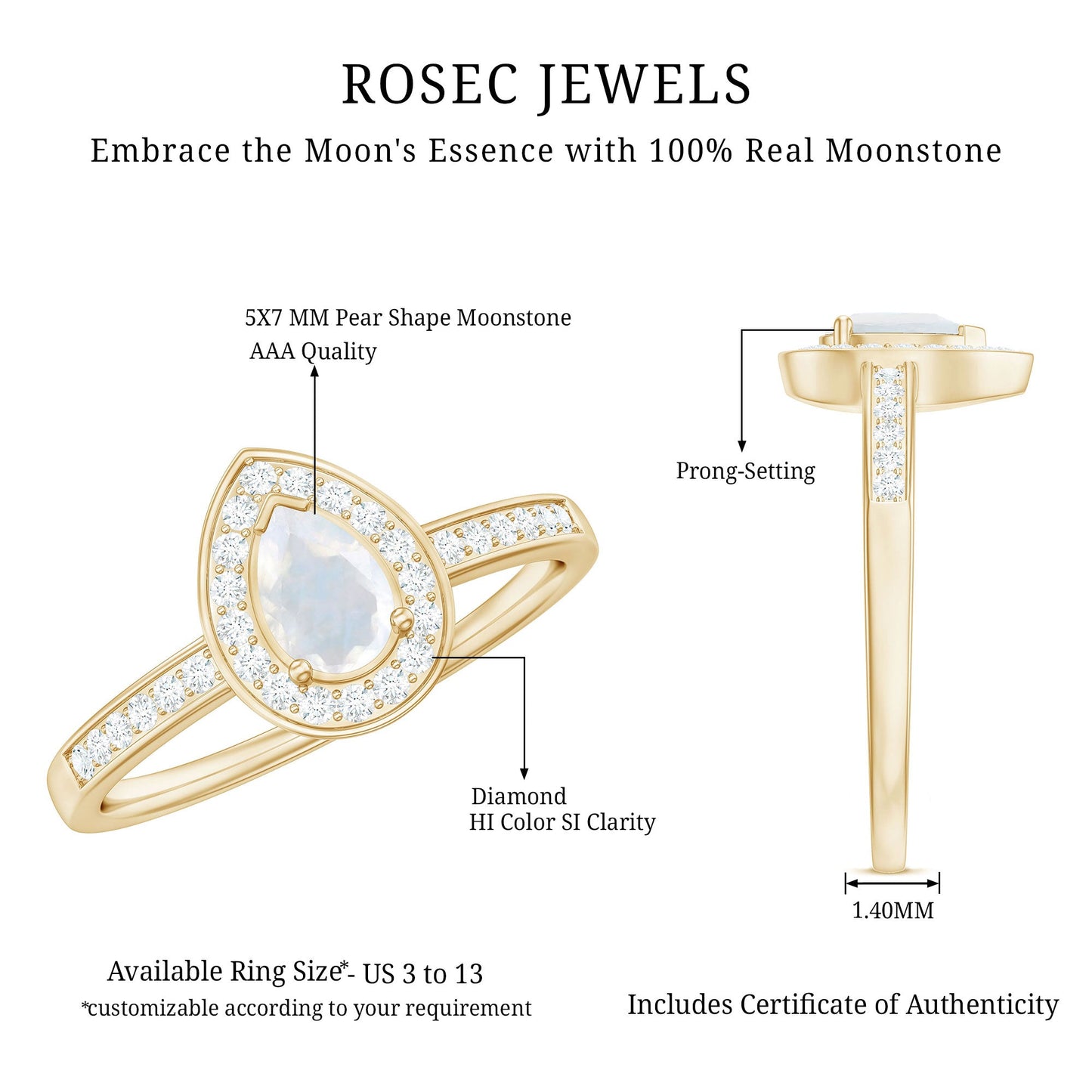 0.8 Carat Classic Moonstone and Diamond Halo Engagement Ring