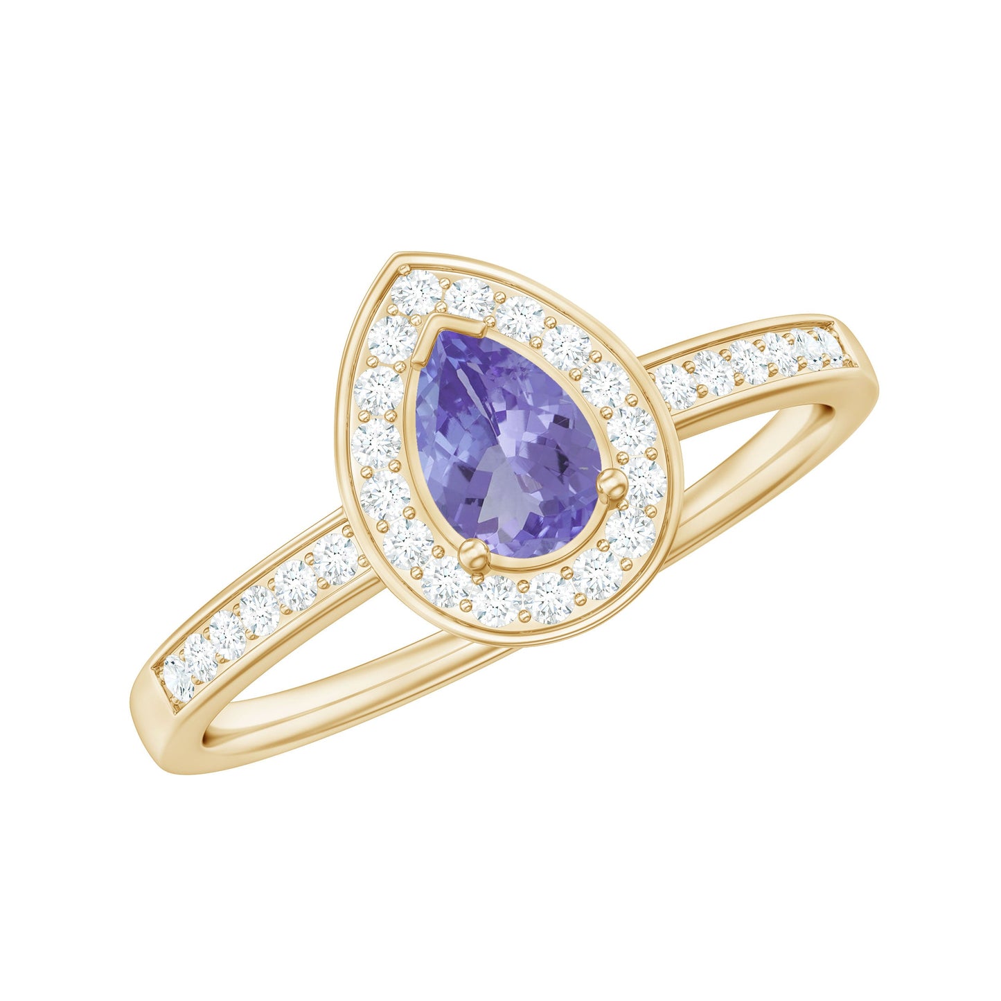Natural Pear Cut Tanzanite Teardrop Engagement Ring with Diamond Halo