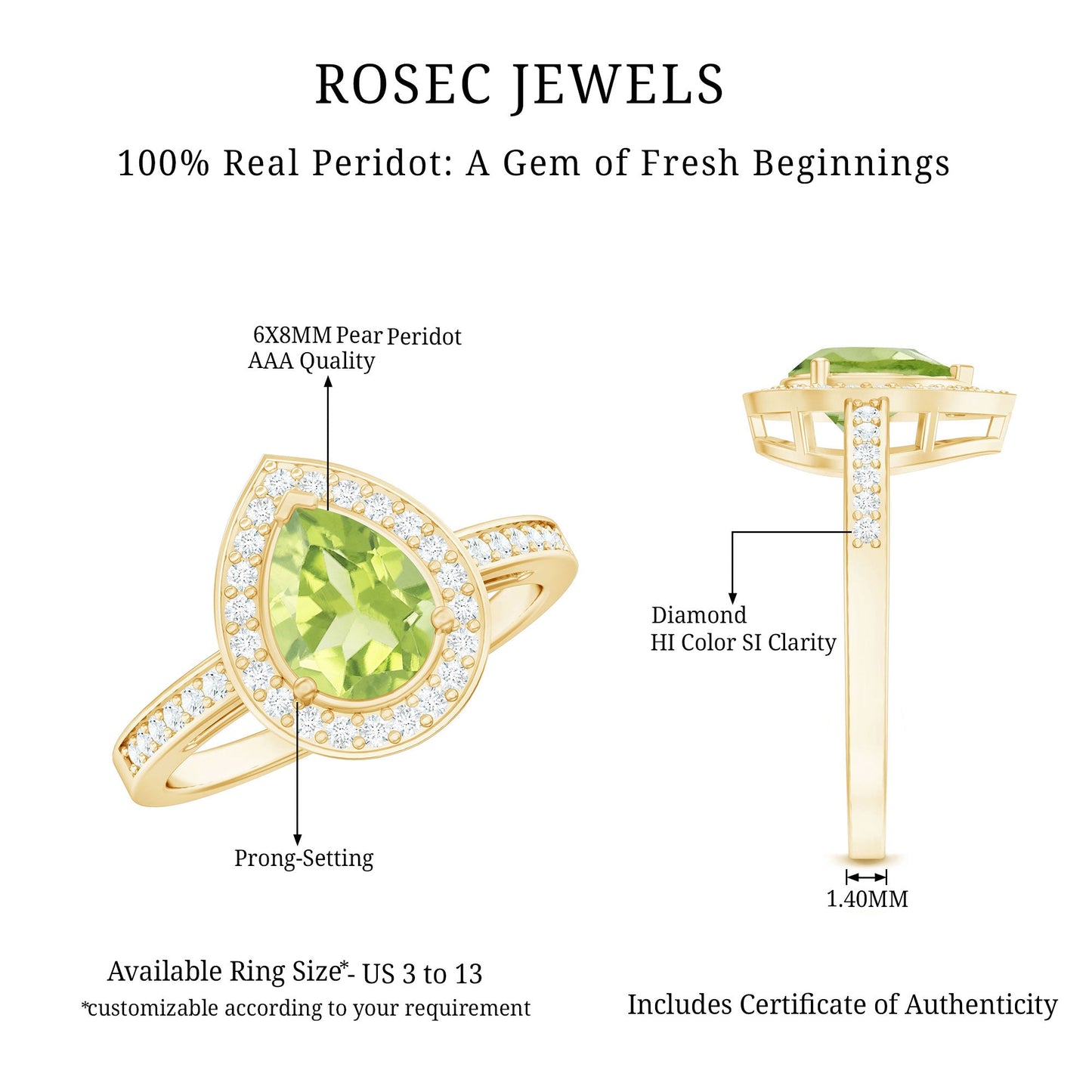 Natural 1 Carat Peridot Teardrop Engagement Ring with Diamond Halo