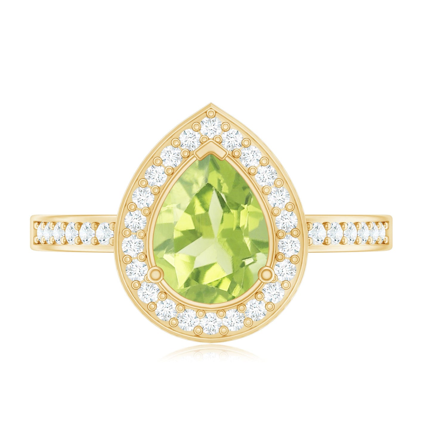 Natural 1 Carat Peridot Teardrop Engagement Ring with Diamond Halo