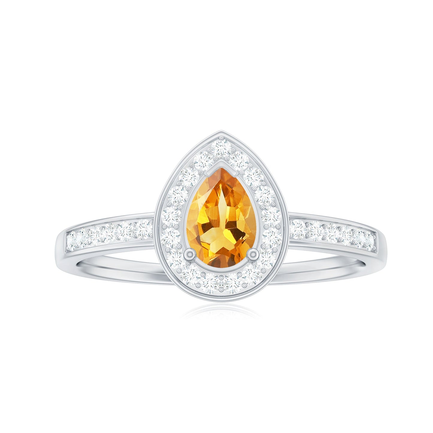 Natural 0.6 Carat Pear Shape Citrine Engagement Ring with Diamond Halo