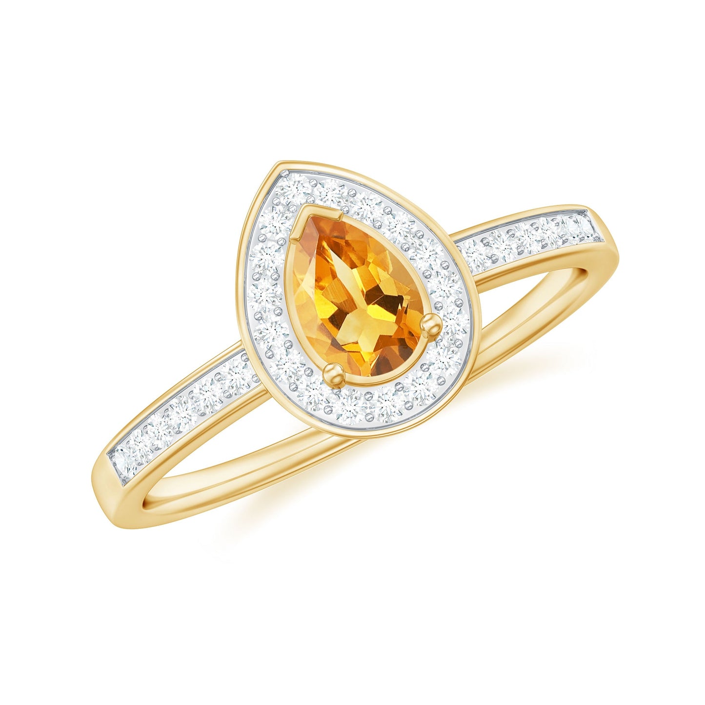 Natural 0.6 Carat Pear Shape Citrine Engagement Ring with Diamond Halo