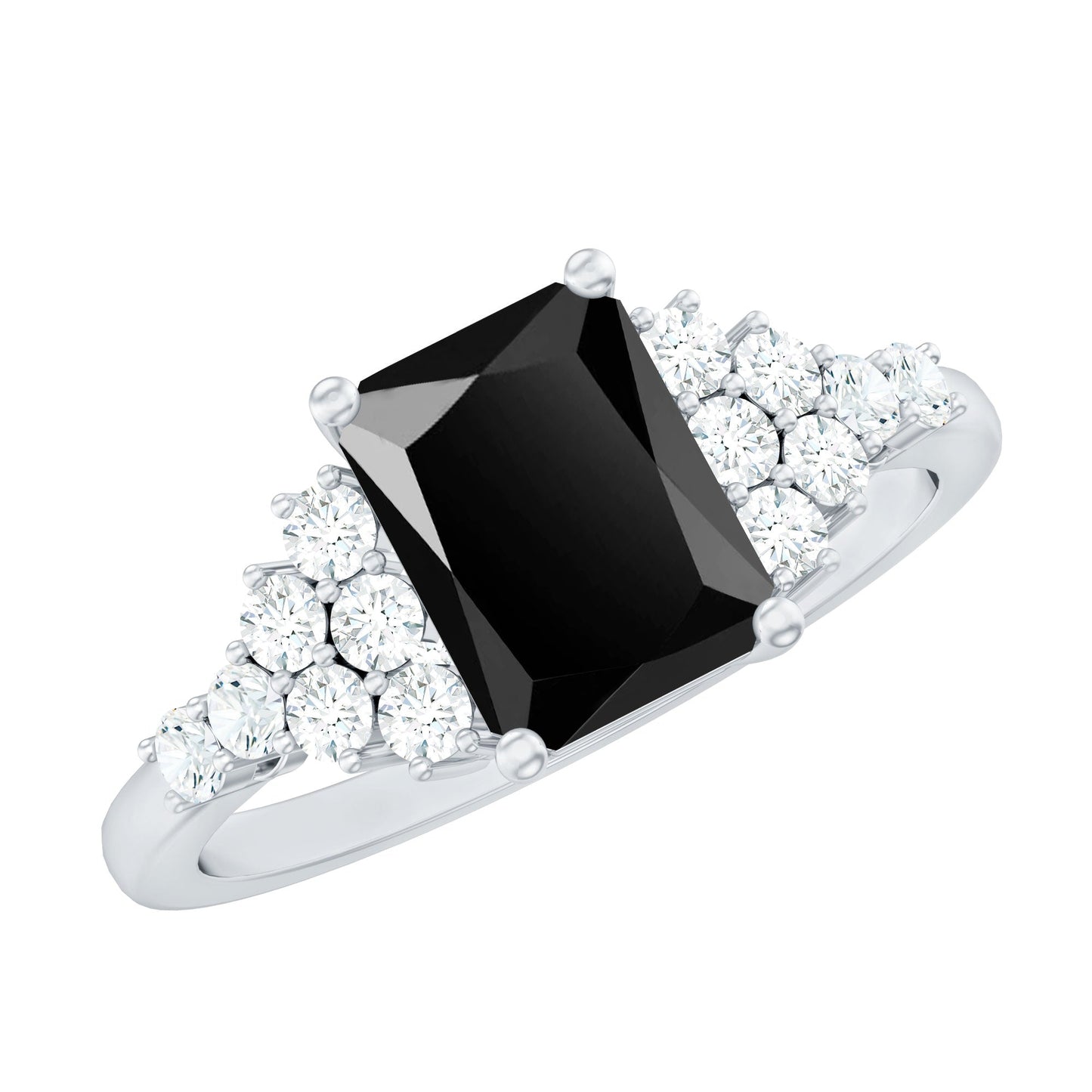Certified 1.8 Carat Emerald Cut Black Onyx Engagement Ring with Diamonds