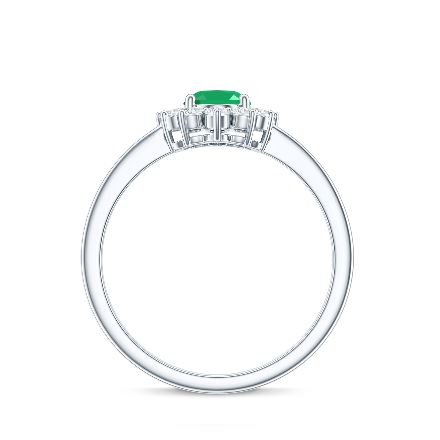 Natural 0.7 Carat Emerald Oval Engagement Ring with Diamond Halo