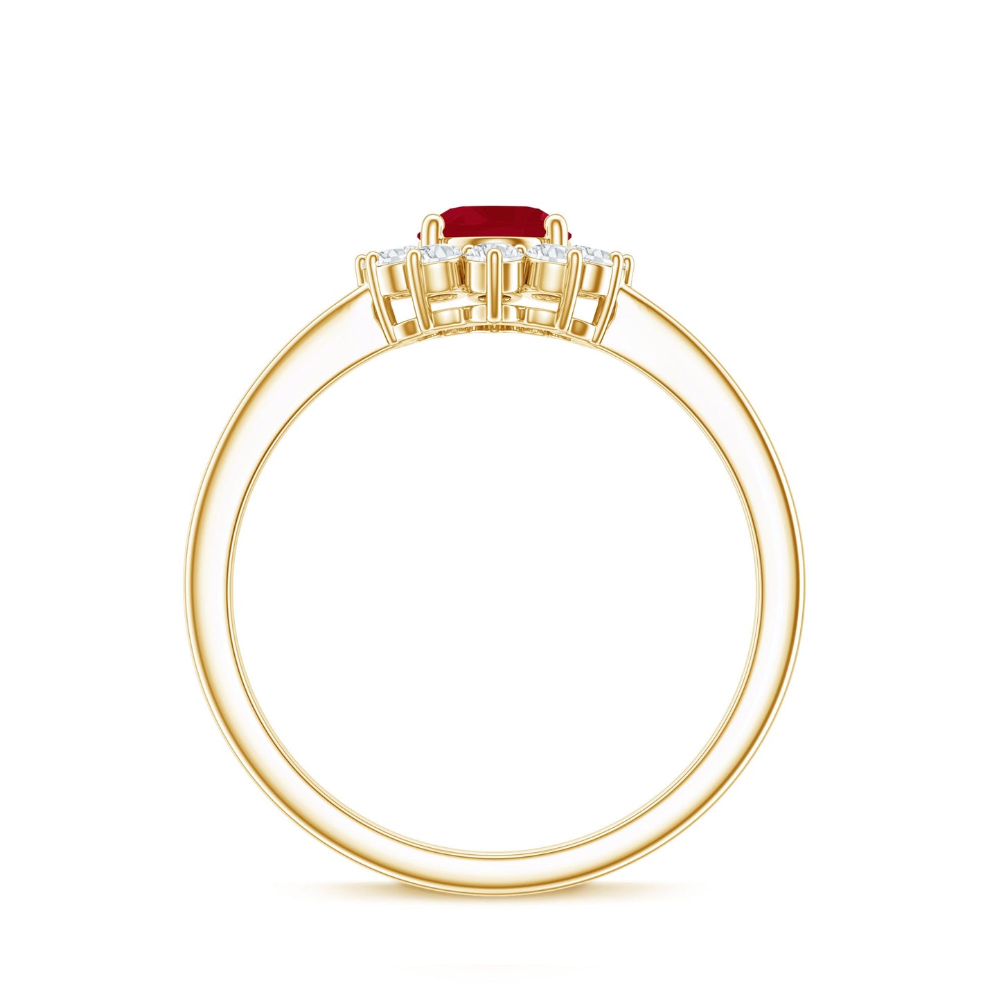 Natural 0.6 Carat Oval Ruby Engagement Ring with Diamond Halo