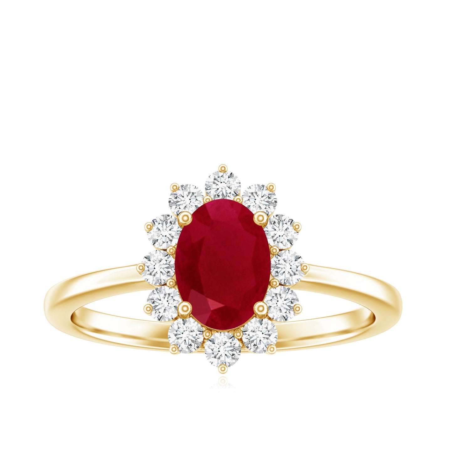 Natural 0.6 Carat Oval Ruby Engagement Ring with Diamond Halo