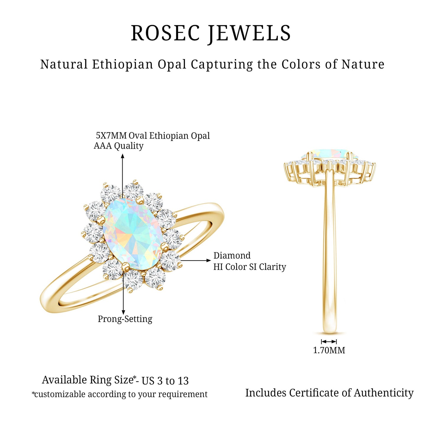 Certified Real Ethiopian Opal Oval Engagement Ring with Diamond Halo