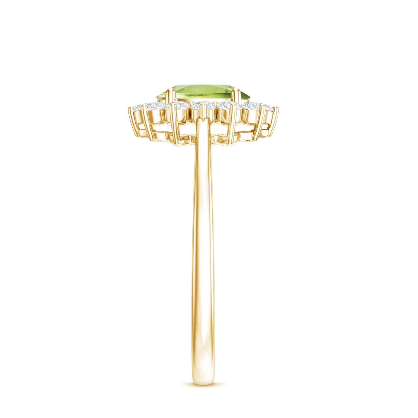 Real 1 Carat Peridot Oval Engagement Ring with Diamond Halo