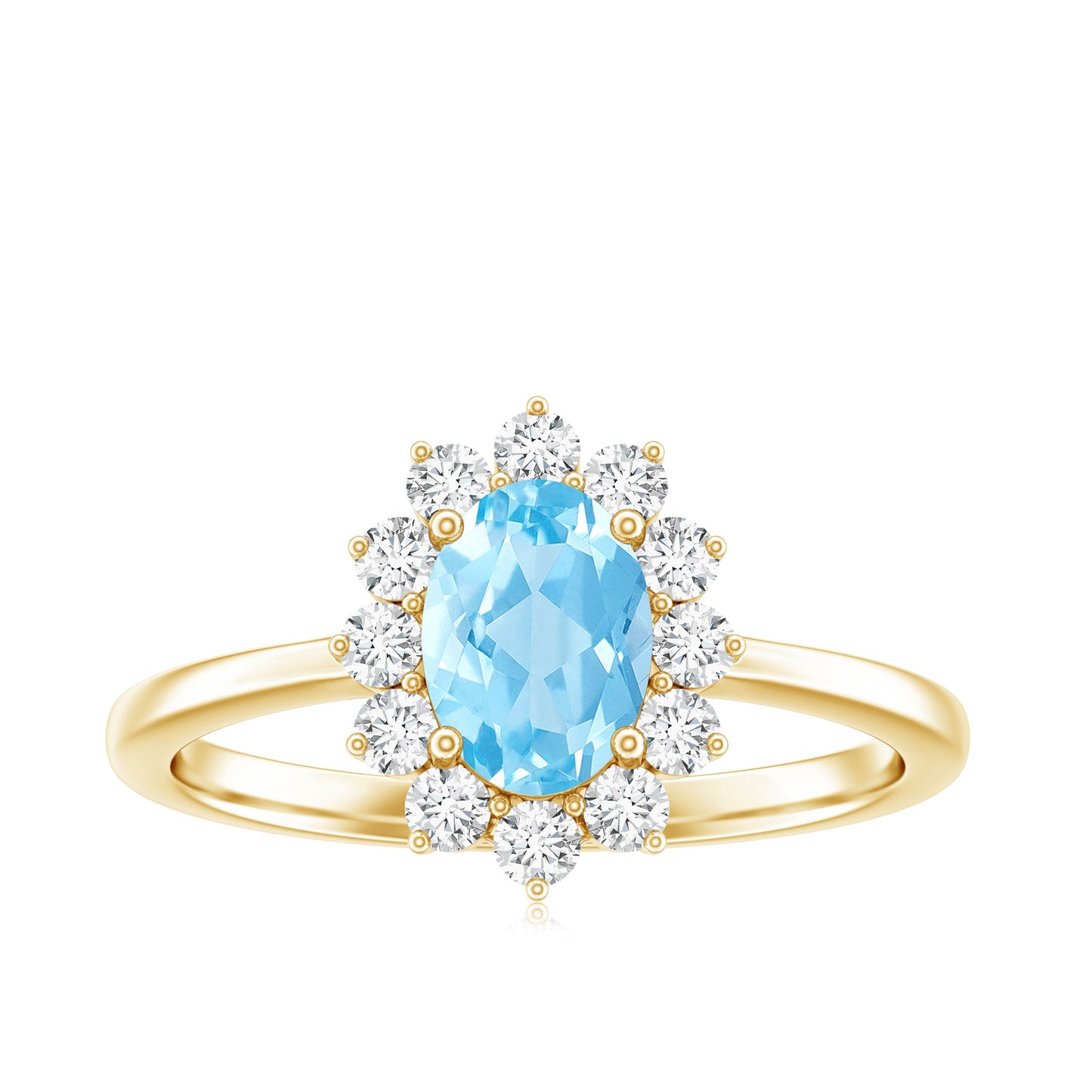 Natural 1 Carat Aquamarine Oval Engagement Ring with Diamond Halo