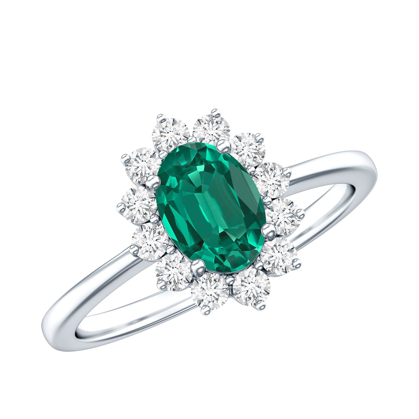 Lab Created Emerald Princess Diana Inspired Engagement Ring with Diamond