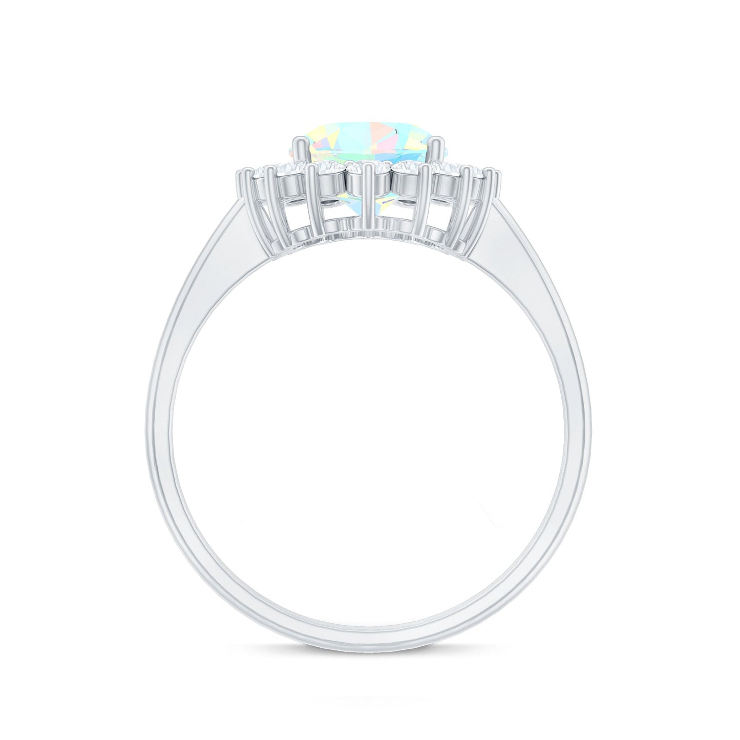 Natural 1.3 Carat Ethiopian Rainbow Opal Oval Engagement Ring with Diamond Halo