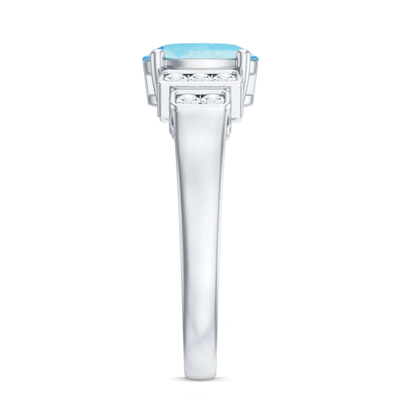 Real 1 Carat Aquamarine Statement Engagement Ring with Diamond