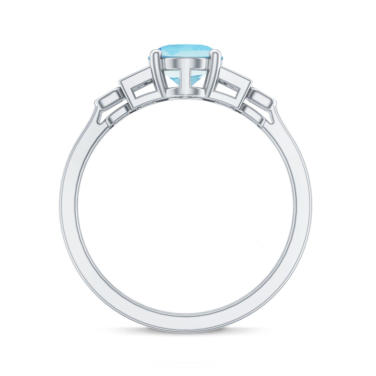 Real 1 Carat Aquamarine Statement Engagement Ring with Diamond