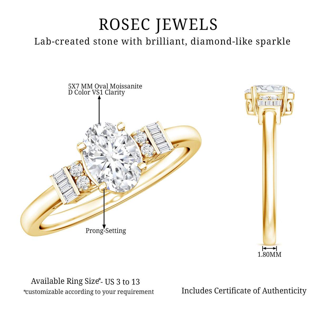 Oval Shaped Moissanite Engagement Ring with Certificate