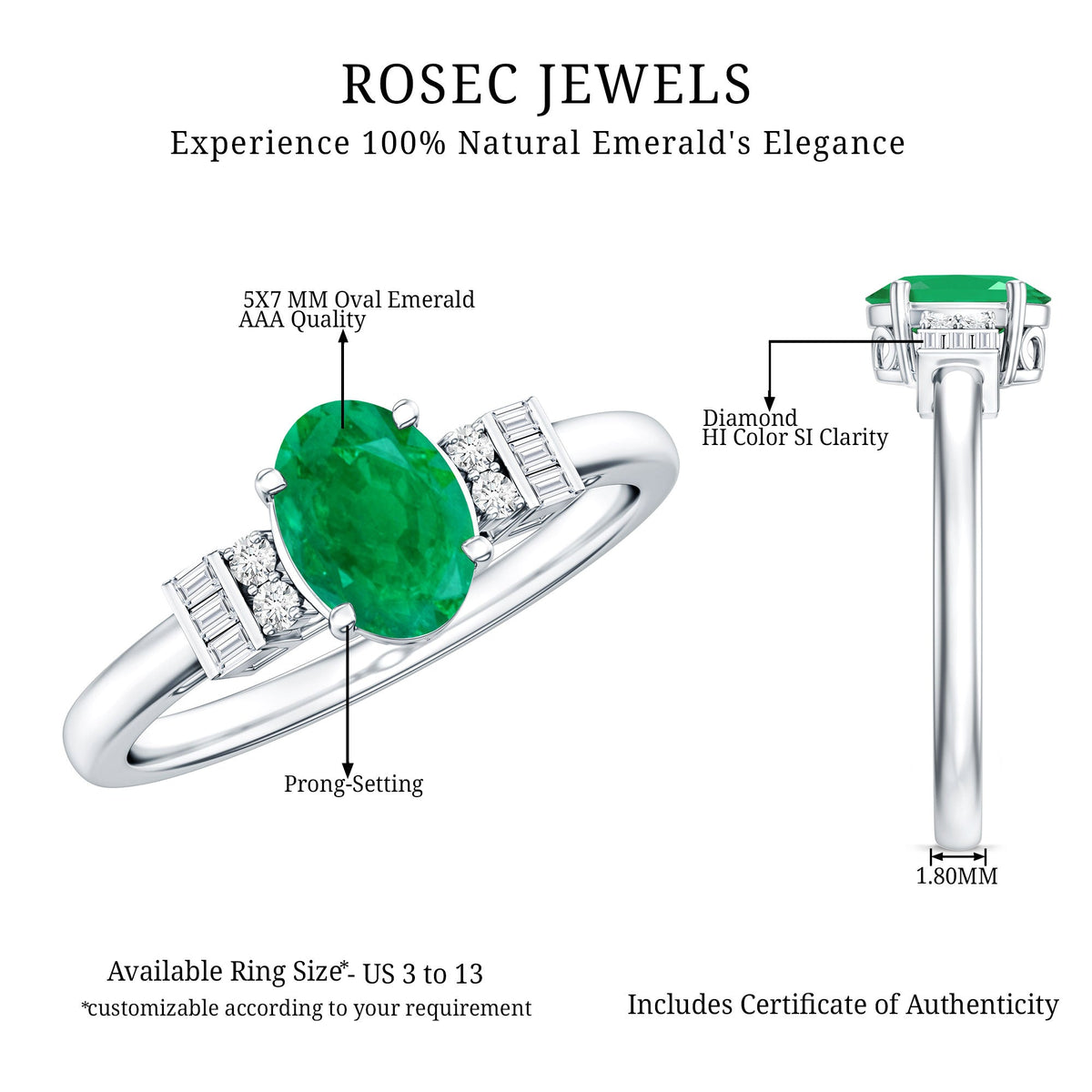 Natural Emerald and Diamond Engagement Ring for Her