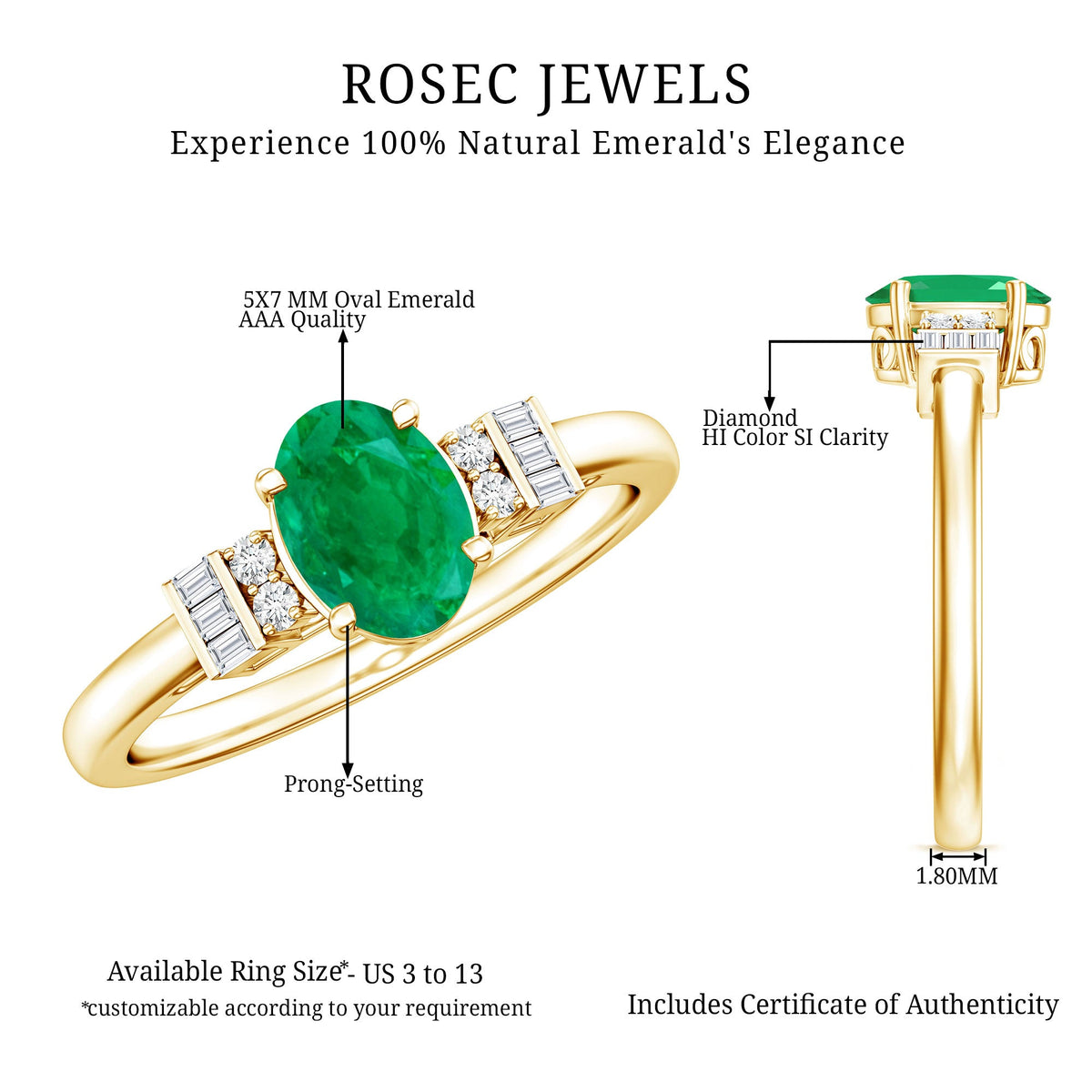 Natural Emerald and Diamond Engagement Ring for Her