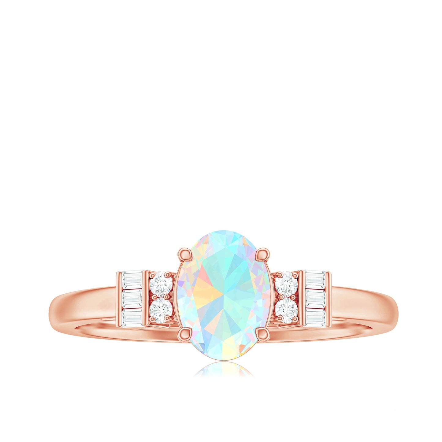 Certified Real 0.9 Carat Opalescent Oval Engagement Ring with Diamond