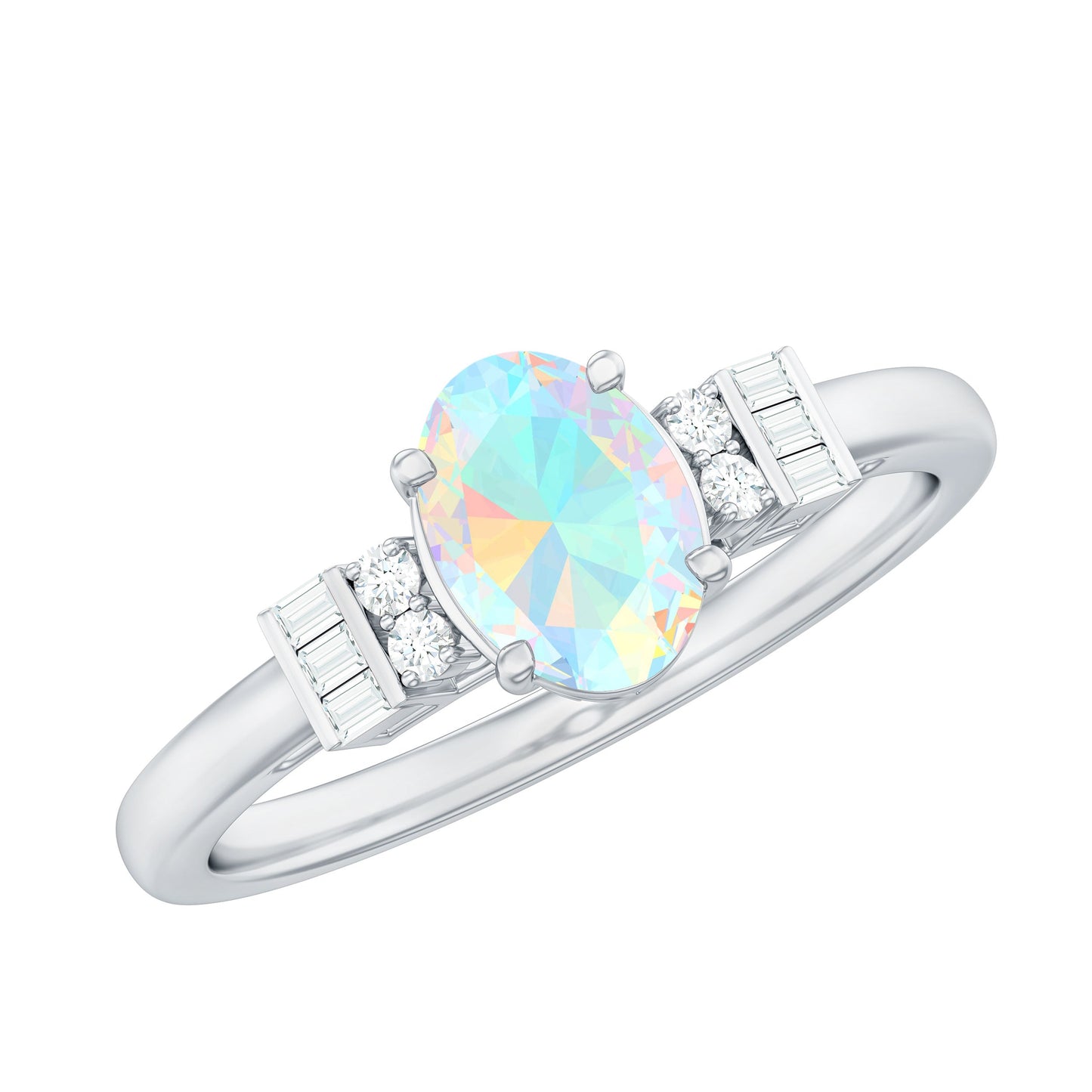 Certified Real 0.9 Carat Opalescent Oval Engagement Ring with Diamond