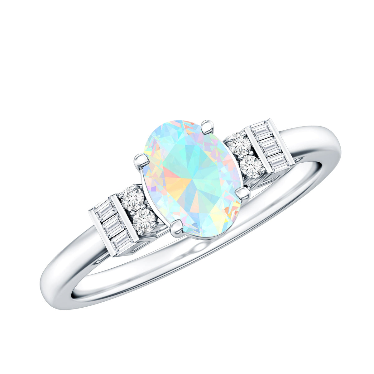 Certified Real 0.9 Carat Opalescent Oval Engagement Ring with Diamond