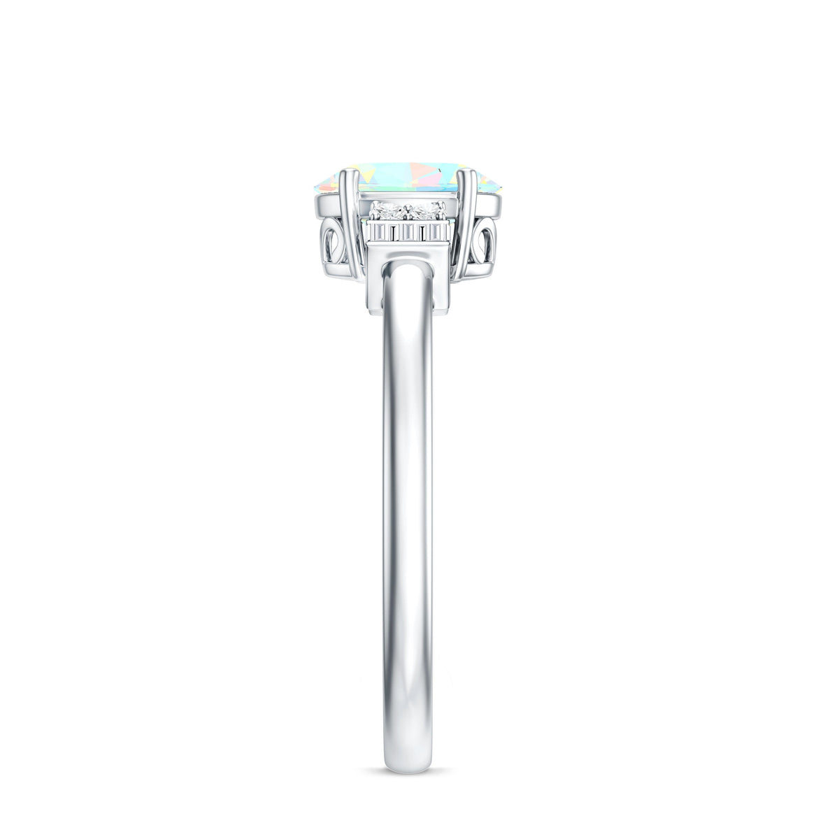 Certified Real 0.9 Carat Opalescent Oval Engagement Ring with Diamond