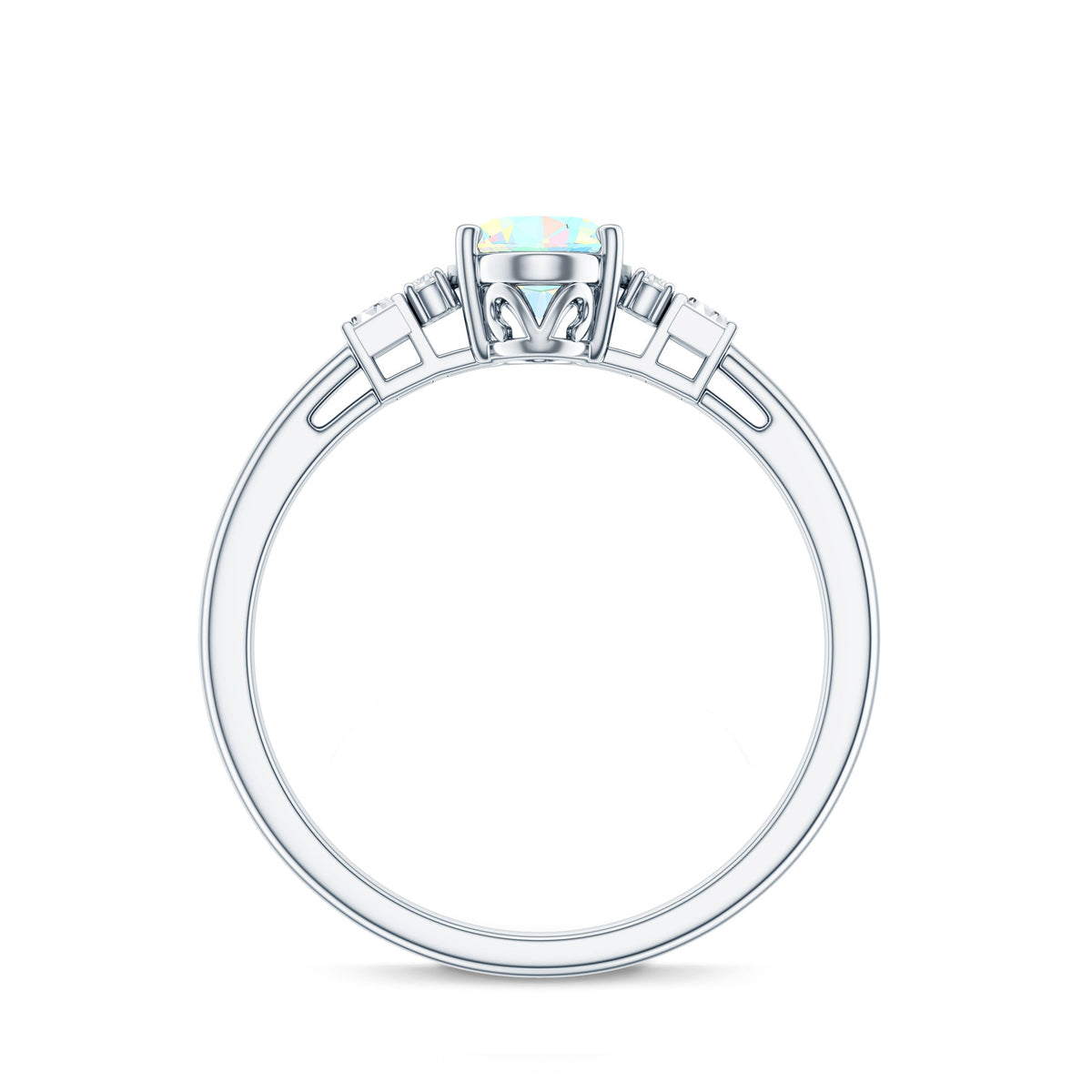 Certified Real 0.9 Carat Opalescent Oval Engagement Ring with Diamond