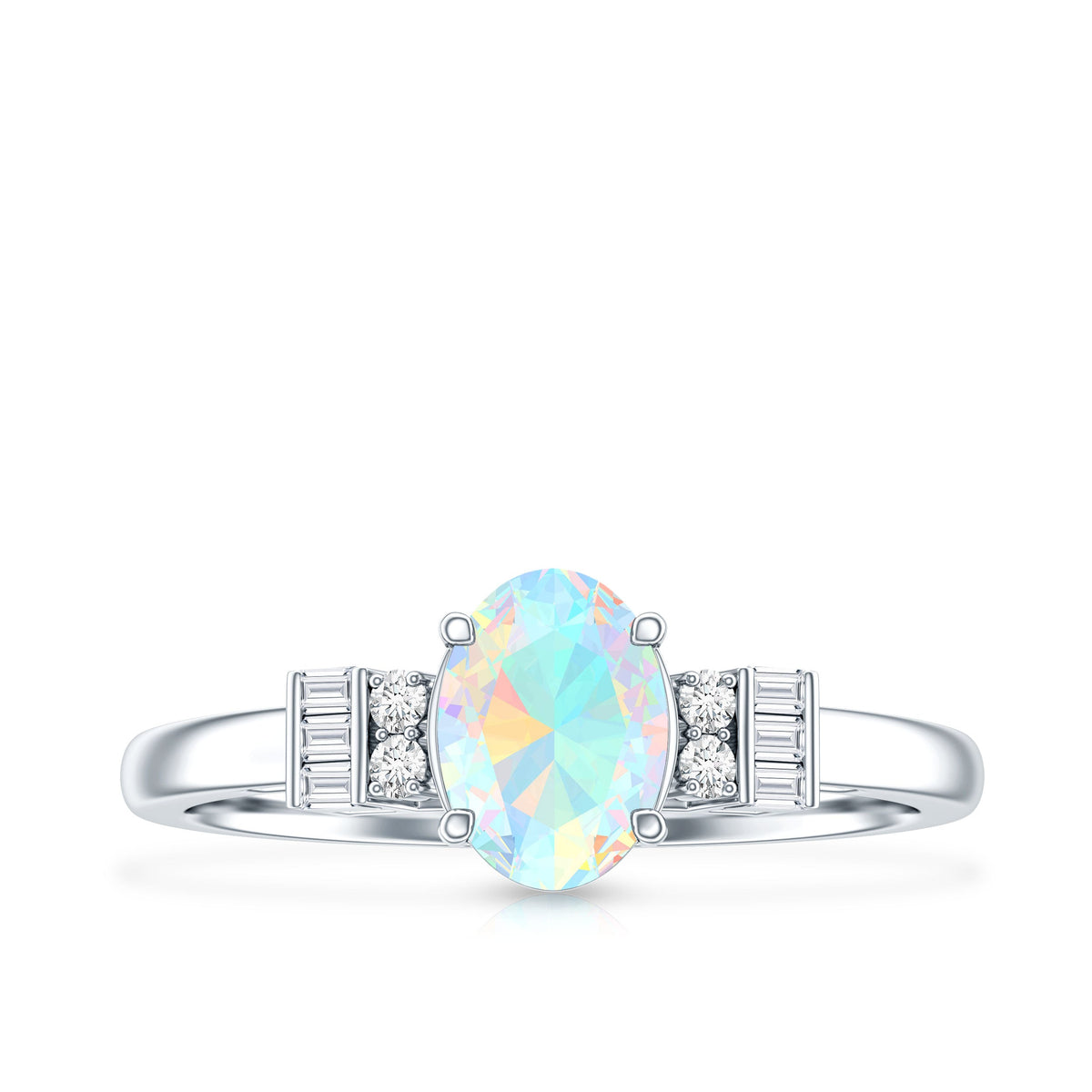 Certified Real 0.9 Carat Opalescent Oval Engagement Ring with Diamond
