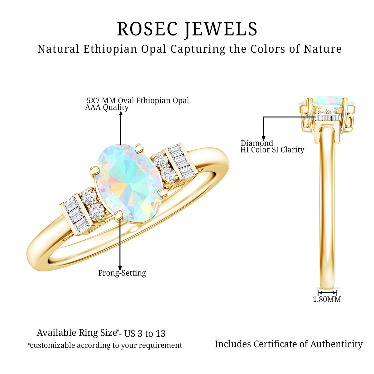 Certified Real 0.9 Carat Opalescent Oval Engagement Ring with Diamond